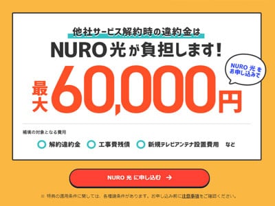 NURO光6万円キャッシュバックキャンペーンページ